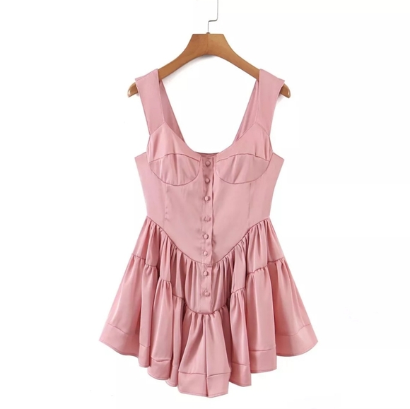 āSOLD OUTāPink Satin Romper Dress - Picture 5 of 11